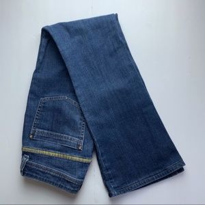 Cache Premium women's gold embroidered jeans, size 4